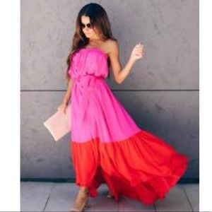 Vici Cupido Strapless Colorblock Tie Maxi Dress